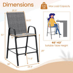 Outdoor Bar Stools Set of 2 - 29 Inch Fabric Bar Height Stools with Armrests