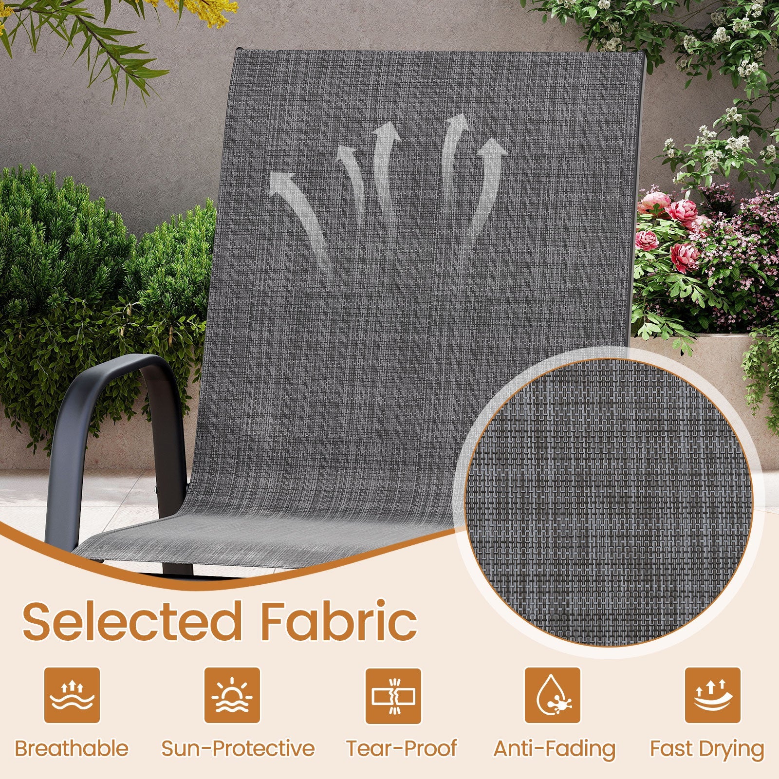 Outdoor Bar Stools Set of 2 - 29 Inch Fabric Bar Height Stools with Armrests