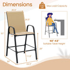 Outdoor Bar Stools Set of 2 - 29 Inch Fabric Bar Height Stools with Armrests