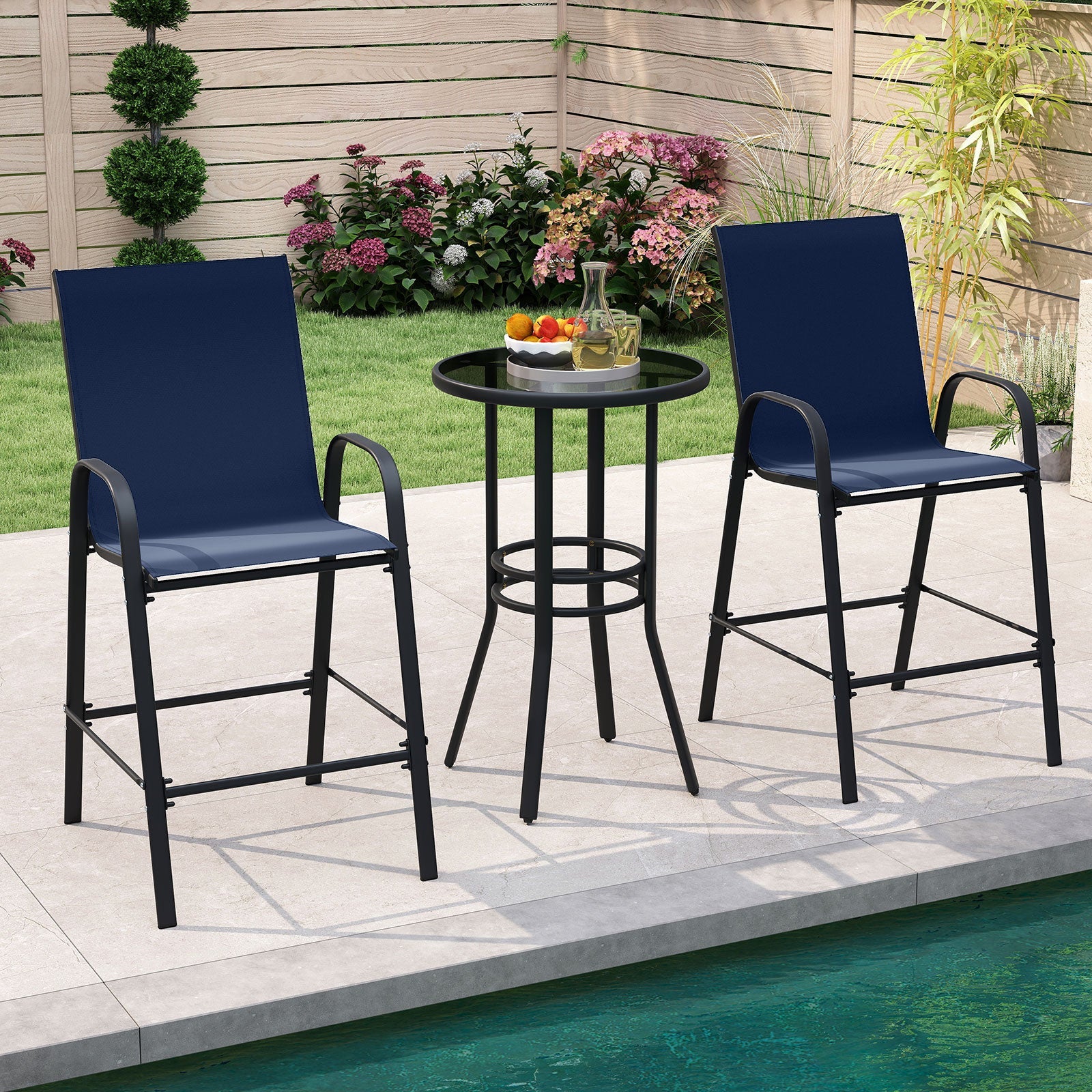 Outdoor Bar Stools Set of 2 - 29 Inch Fabric Bar Height Stools with Armrests