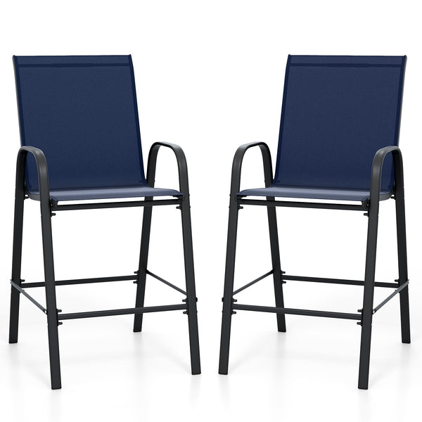 Outdoor Bar Stools Set of 2 - 29 Inch Fabric Bar Height Stools with Armrests