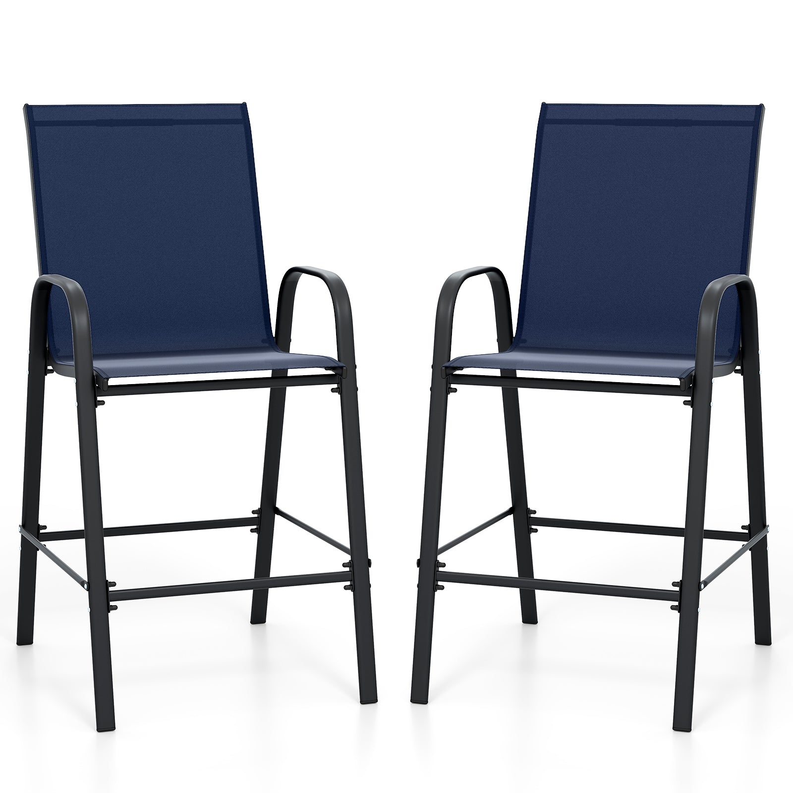 Outdoor Bar Stools Set of 2 - 29 Inch Fabric Bar Height Stools with Armrests