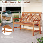 Outdoor Bench Wood 2-Person Patio Loveseat Chair with Geometric Backrest