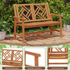 Outdoor Bench Wood 2-Person Patio Loveseat Chair with Geometric Backrest