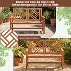 Outdoor Bench Wood 2-Person Patio Loveseat Chair with Geometric Backrest