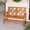 Outdoor Bench Wood 2-Person Patio Loveseat Chair with Geometric Backrest