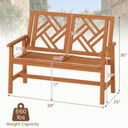 Outdoor Bench Wood 2-Person Patio Loveseat Chair with Geometric Backrest