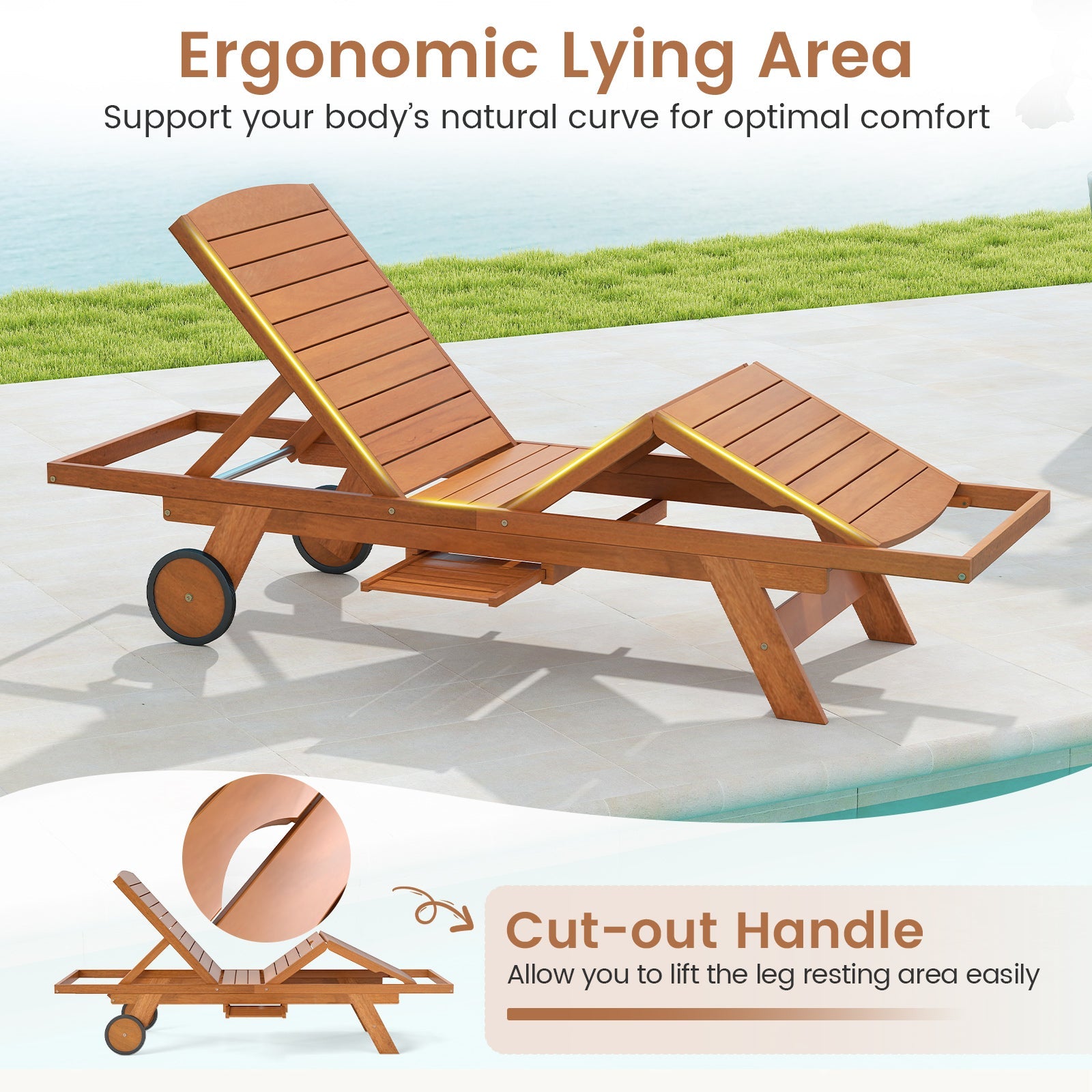 Outdoor Chaise Lounge Chair with Wheels