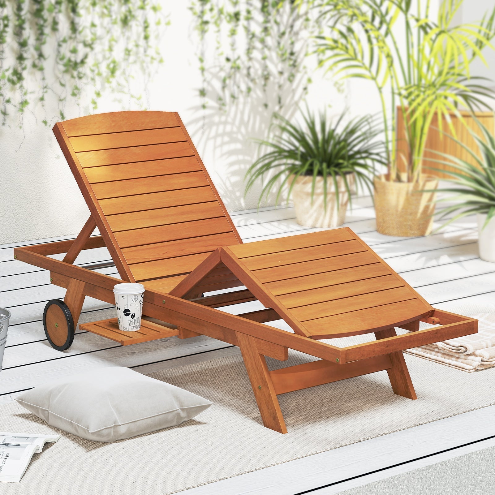 Outdoor Chaise Lounge Chair with Wheels