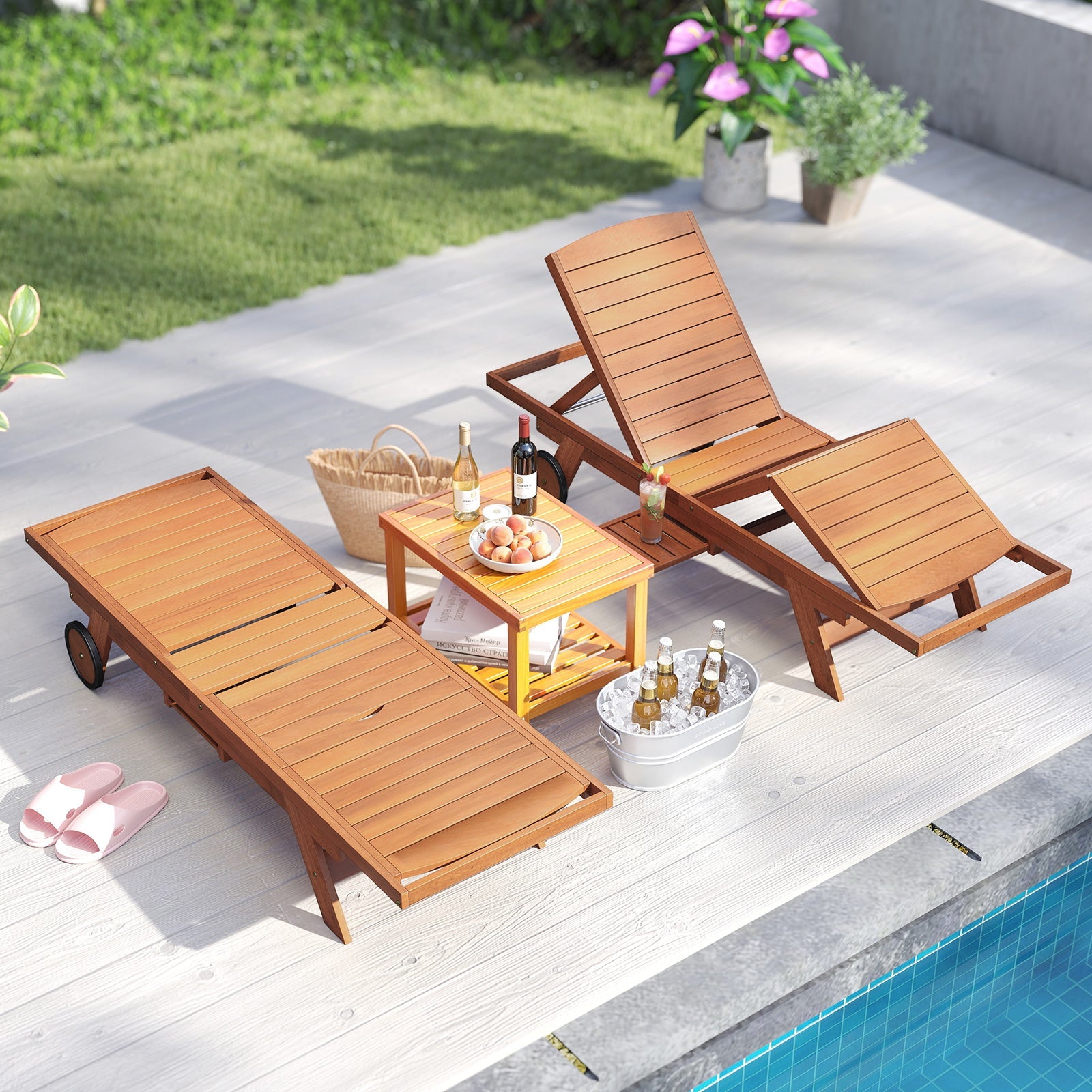 Outdoor Chaise Lounge Chair with Wheels