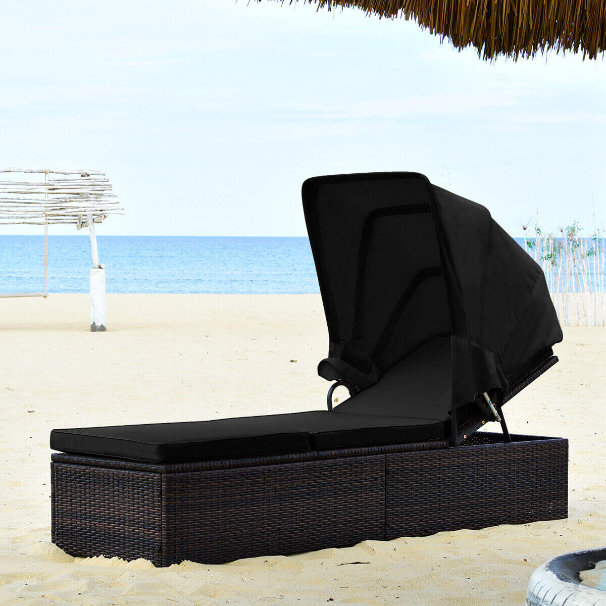 Outdoor Chaise Lounge Chair with Folding Canopy