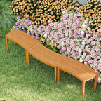 Outdoor Curved Acacia Wood Bench Set of 2/3/4 for Front Porch