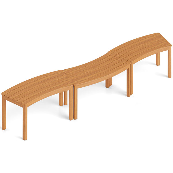 Outdoor Curved Acacia Wood Bench Set of 2/3/4 for Front Porch