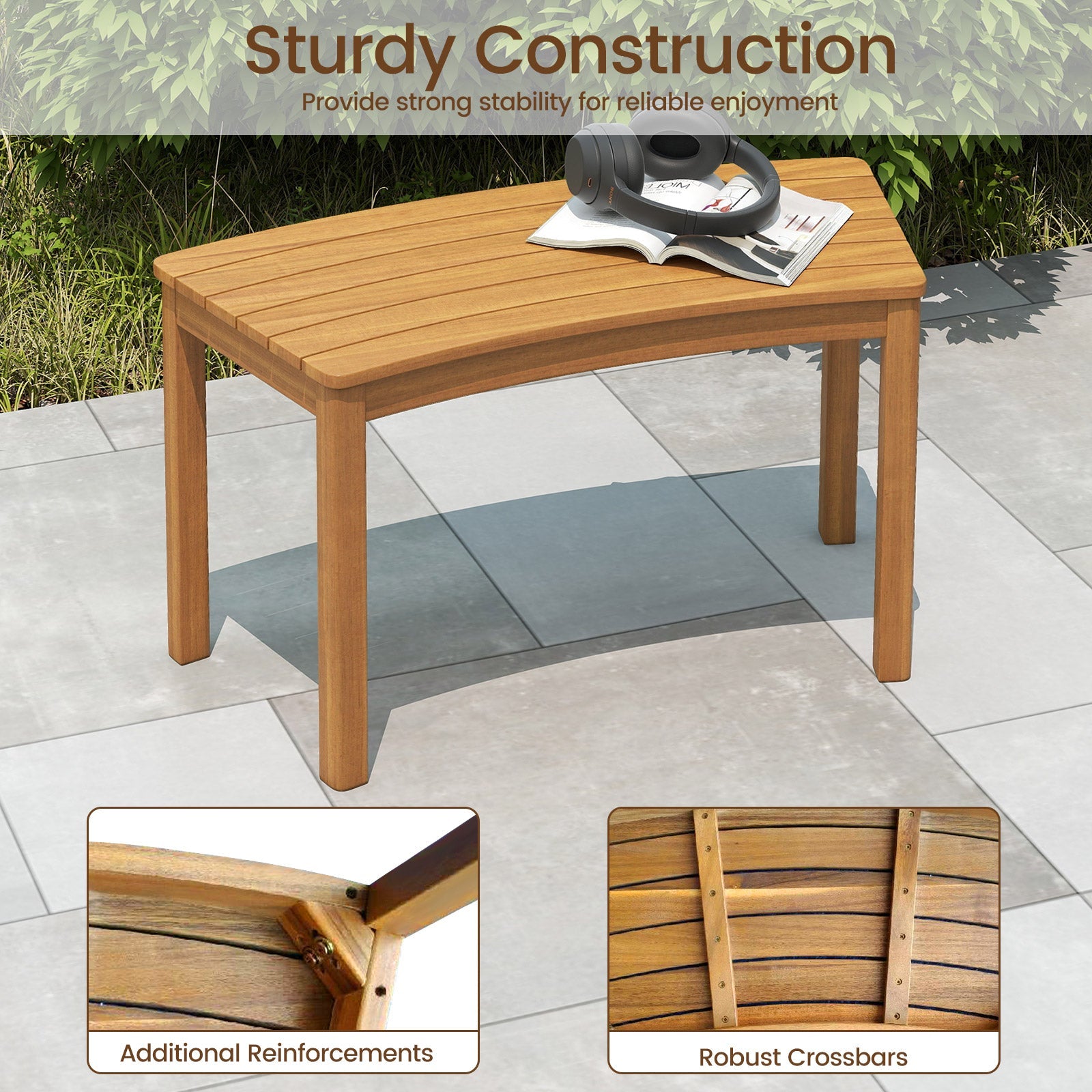 Outdoor Curved Acacia Wood Bench Set of 2/3/4 for Front Porch