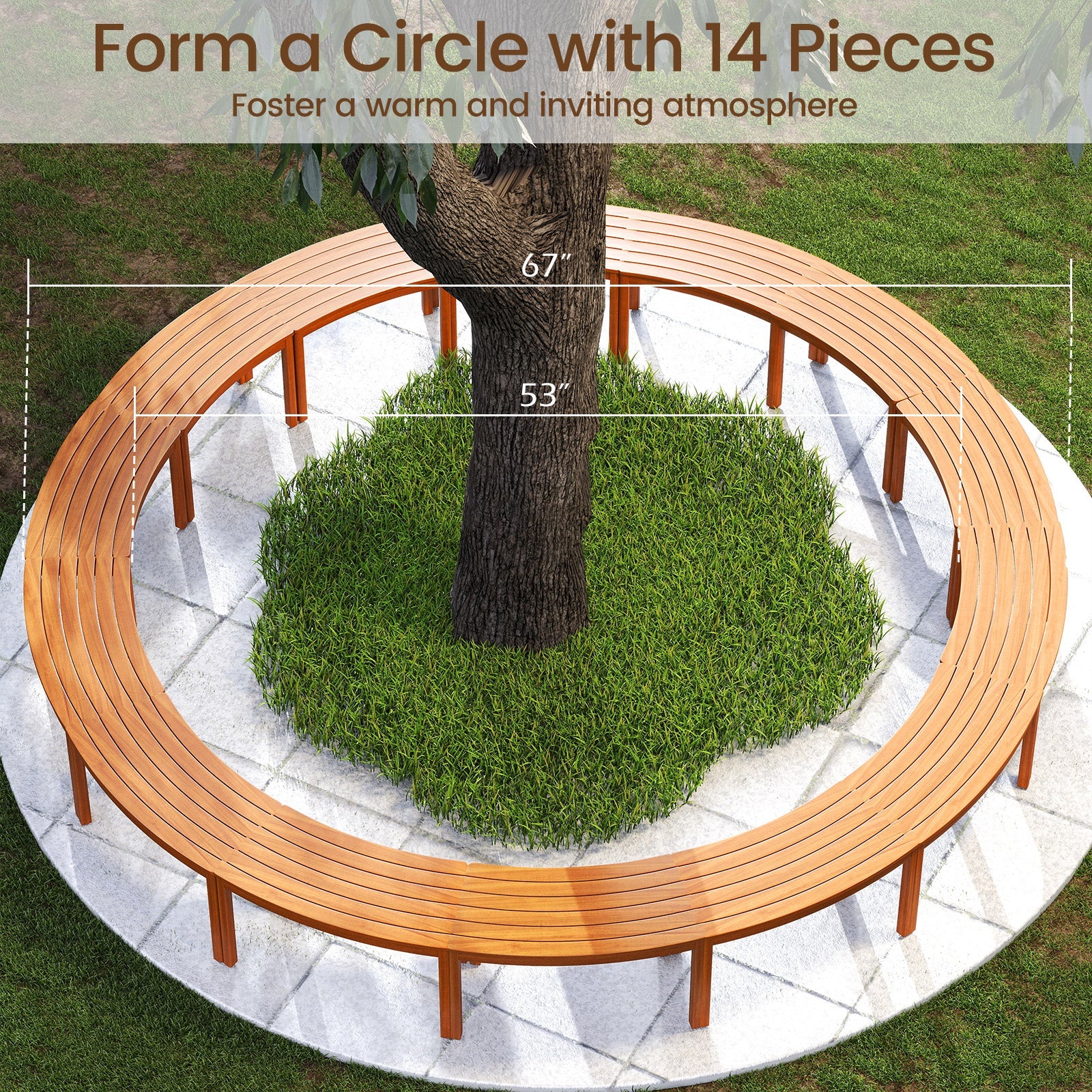 Outdoor Curved Acacia Wood Bench Set of 2/3/4 for Front Porch