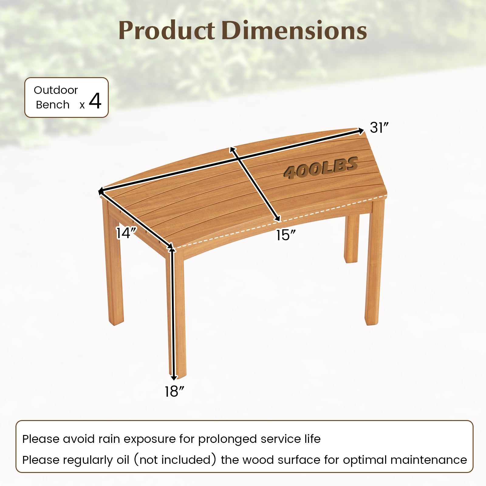 Outdoor Curved Acacia Wood Bench Set of 2/3/4 for Front Porch