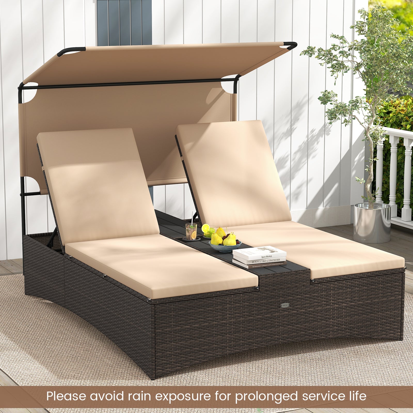 Outdoor Daybed with Adjustable Backrests 2-Person