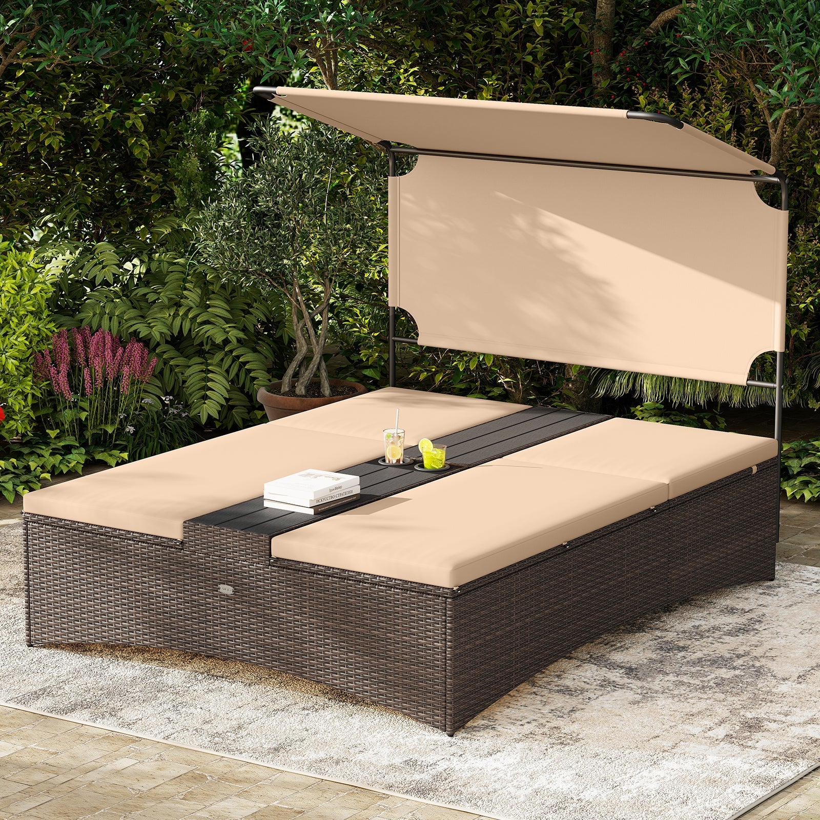 Outdoor Daybed with Adjustable Backrests 2-Person
