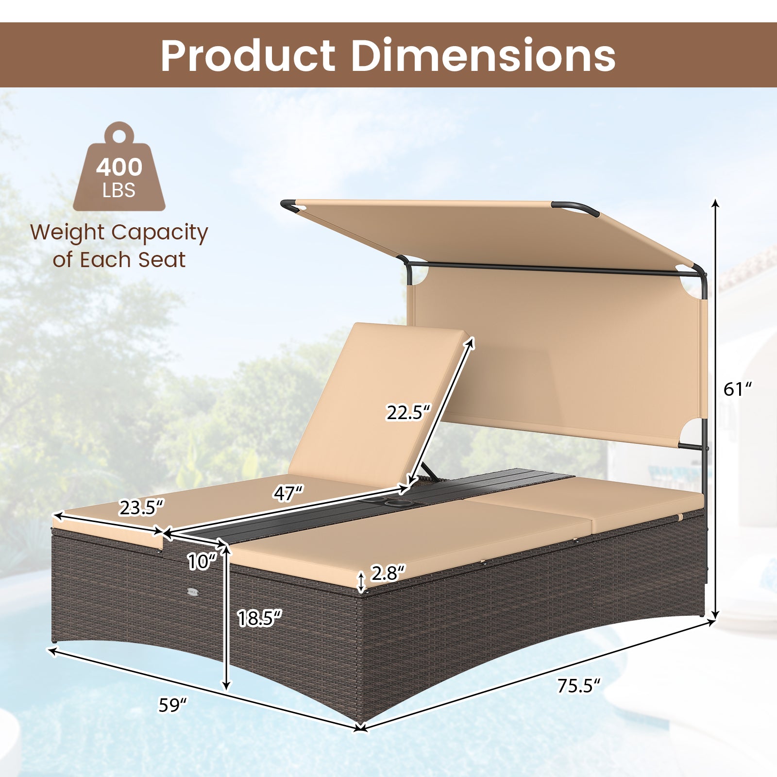 Outdoor Daybed with Adjustable Backrests 2-Person