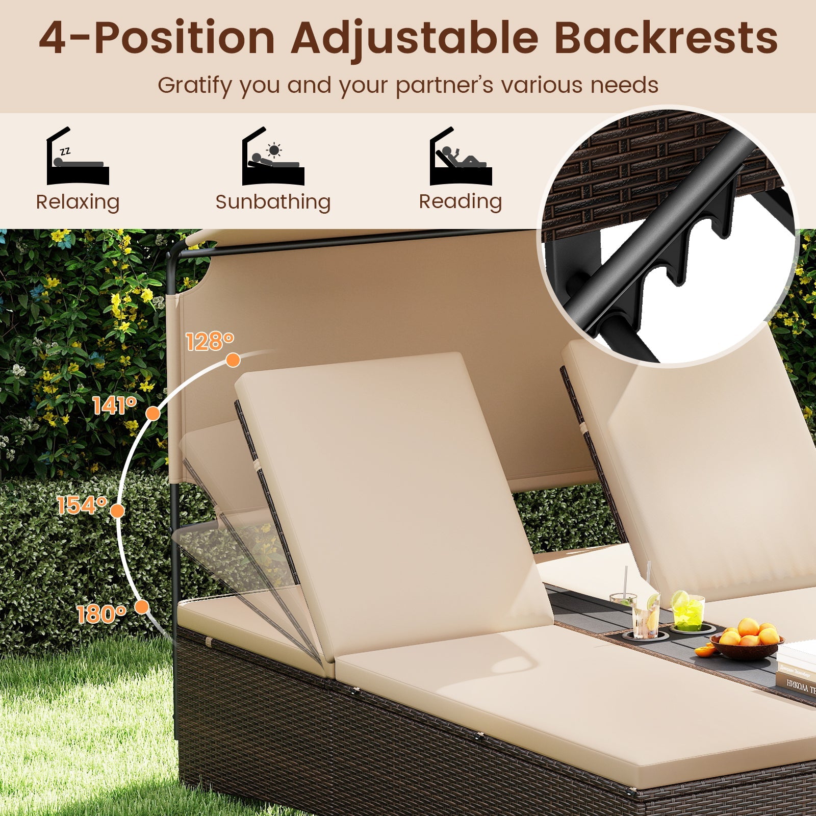 Outdoor Daybed with Adjustable Backrests 2-Person