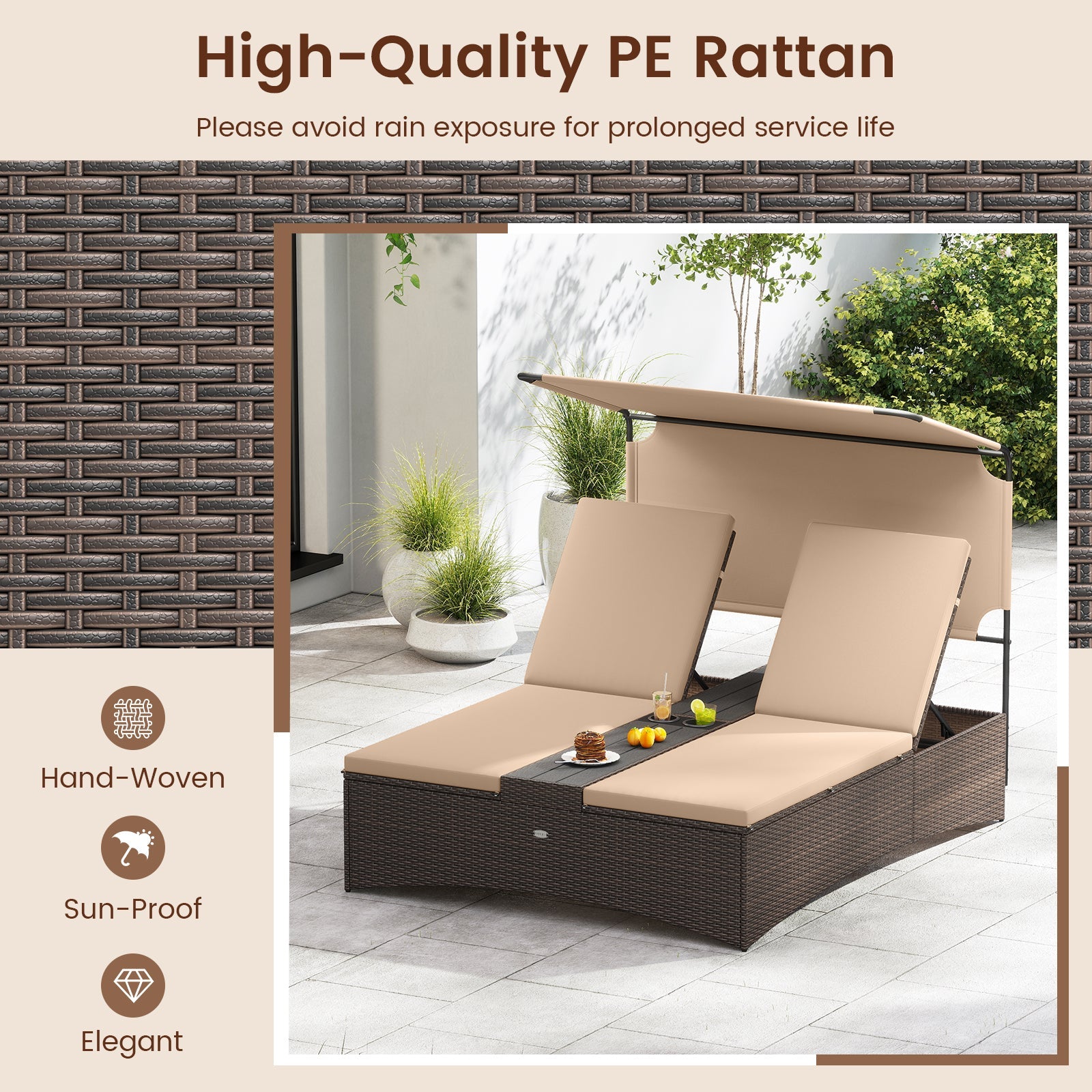 Outdoor Daybed with Adjustable Backrests 2-Person
