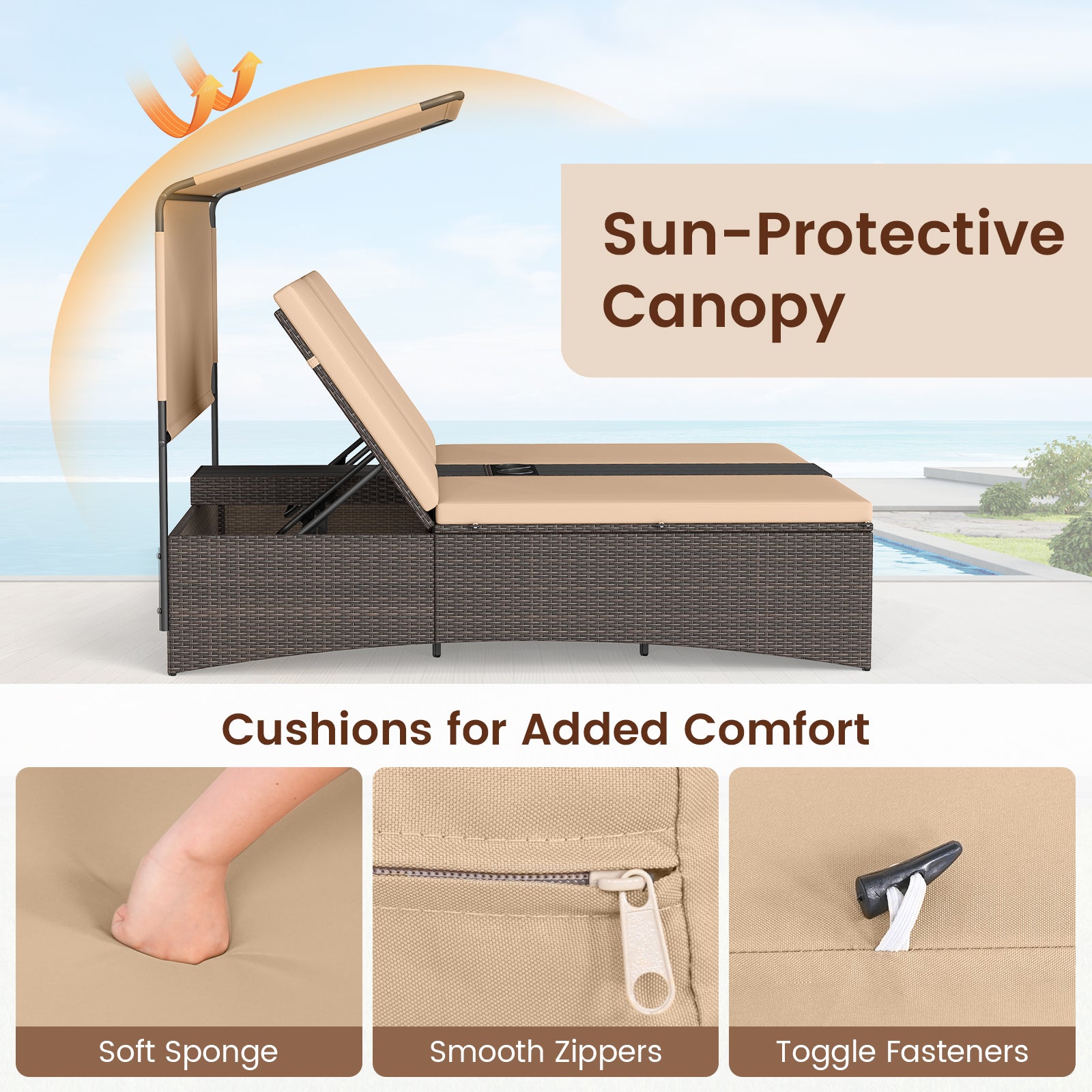 Outdoor Daybed with Adjustable Backrests 2-Person