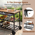 Outdoor Dining Cart with BBQ Grill and Folding Side Panel