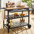 Outdoor Dining Cart with BBQ Grill and Folding Side Panel