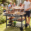 Outdoor Dining Cart with BBQ Grill and Folding Side Panel