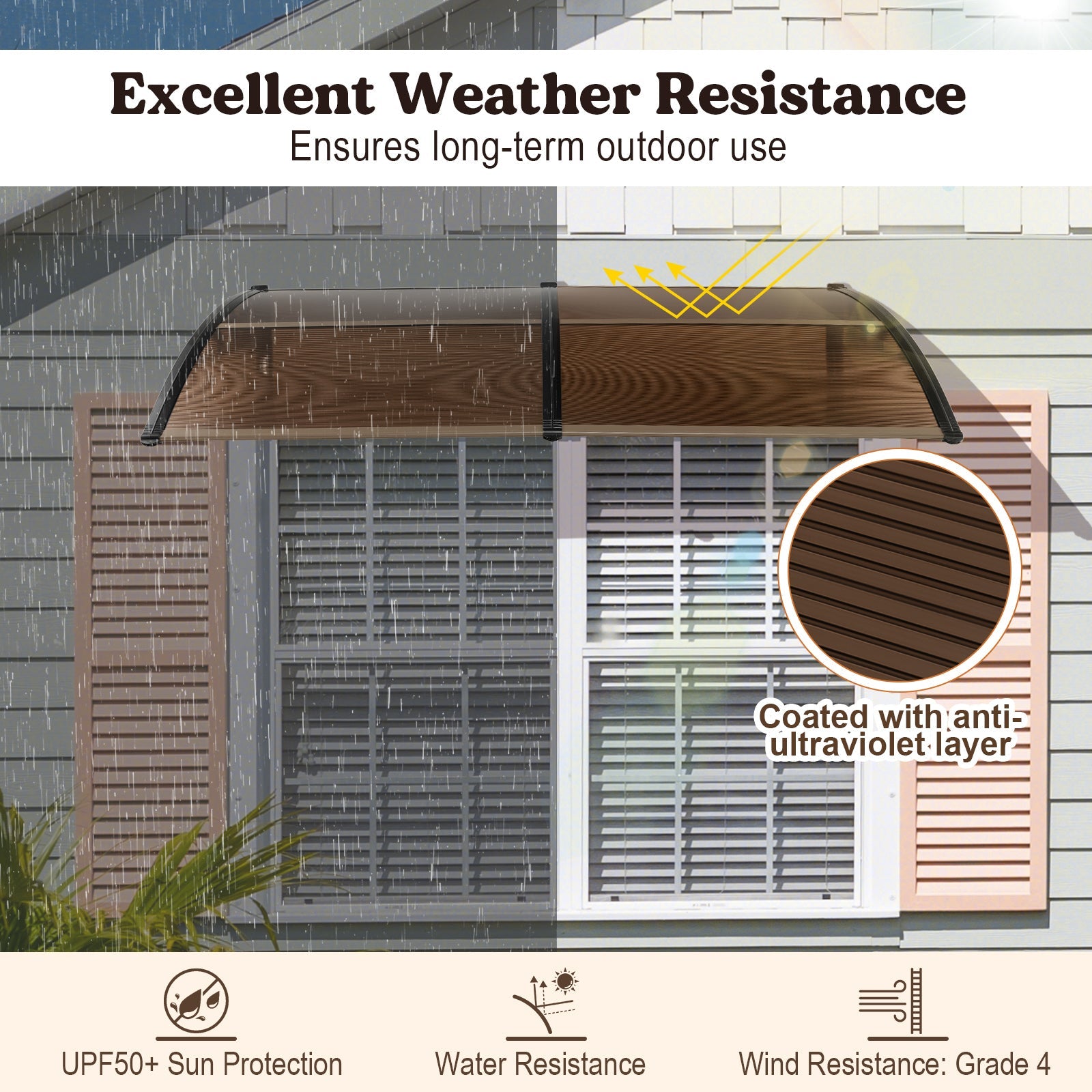 Outdoor Front Door Patio Overhang Awning for Sunlight Rain Snow Wind Protection