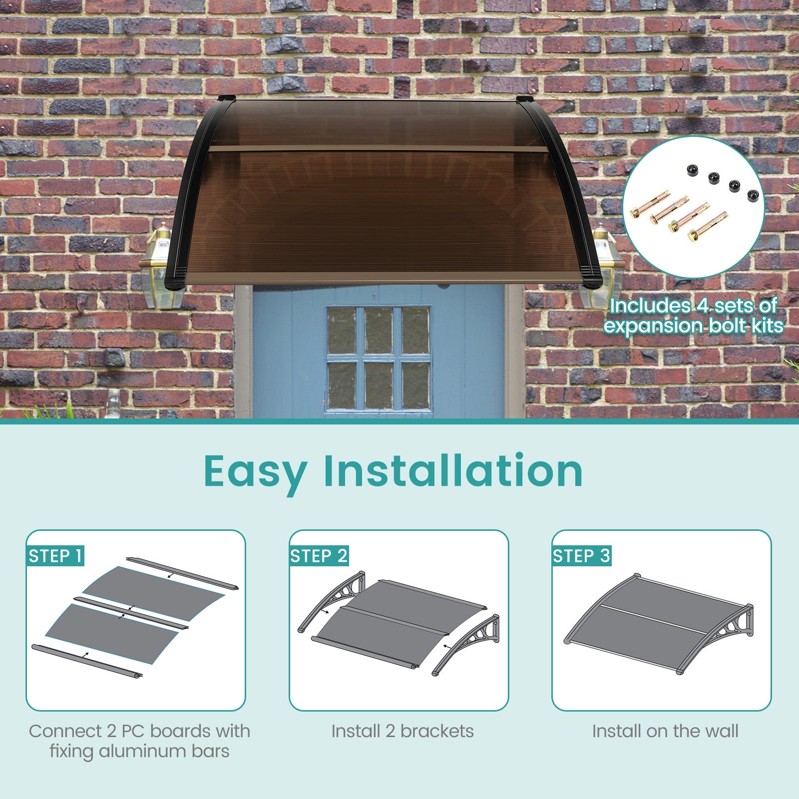 Outdoor Front Door Patio Overhang Awning for Sunlight Rain Snow Wind Protection