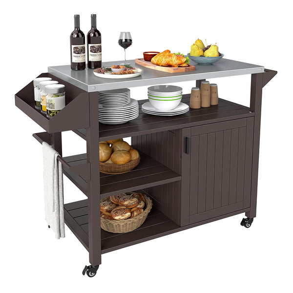 Outdoor Grill Cart with Storage Cabinet, Shelves, and Stainless-Steel Top