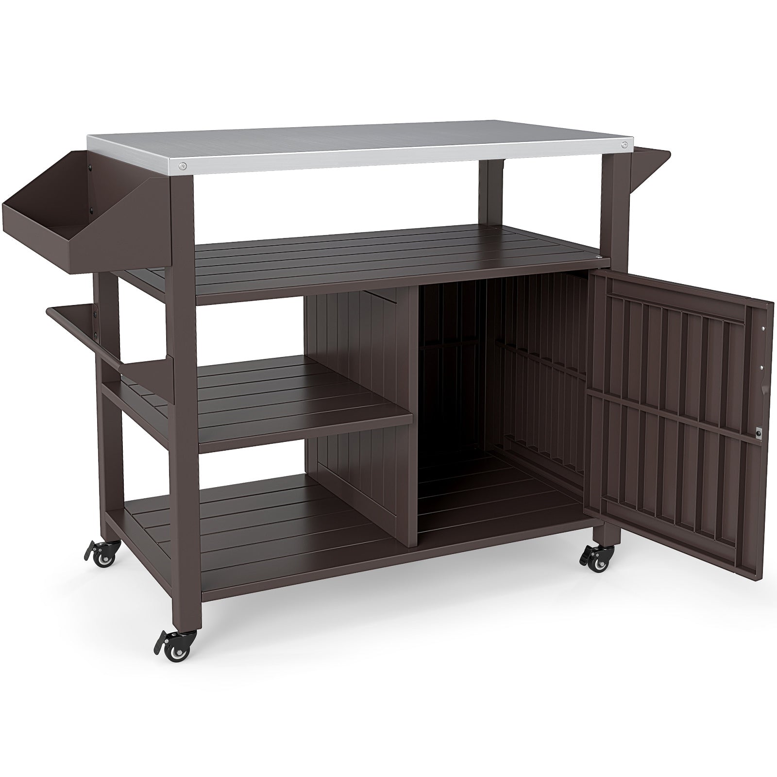 Outdoor Grill Cart with Storage Cabinet, Shelves, and Stainless-Steel Top