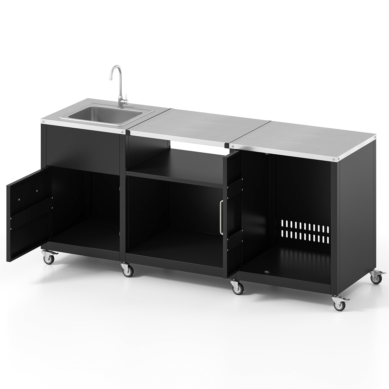 Outdoor Grill Table with Sink - Heavy Duty Metal Grill Cart-Black