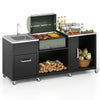 Outdoor Grill Table with Sink - Heavy Duty Metal Grill Cart-Black