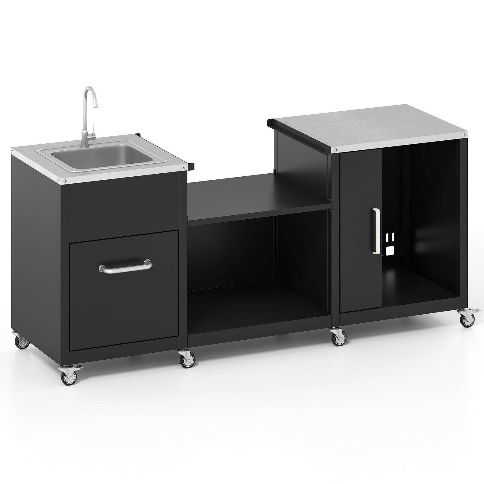 Outdoor Grill Table with Sink - Heavy Duty Metal Grill Cart-Black