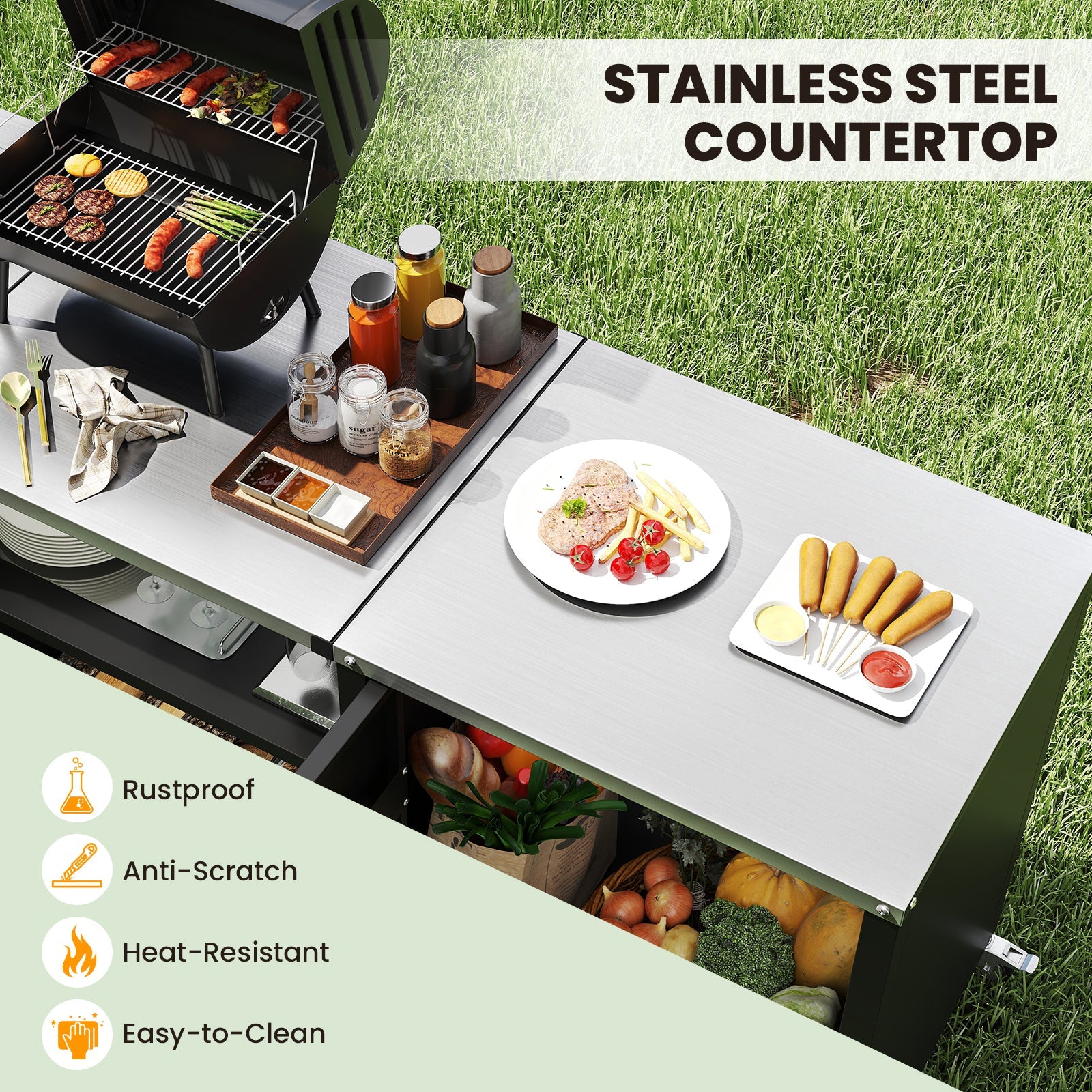 Outdoor Grill Table with Sink - Heavy Duty Metal Grill Cart-Black