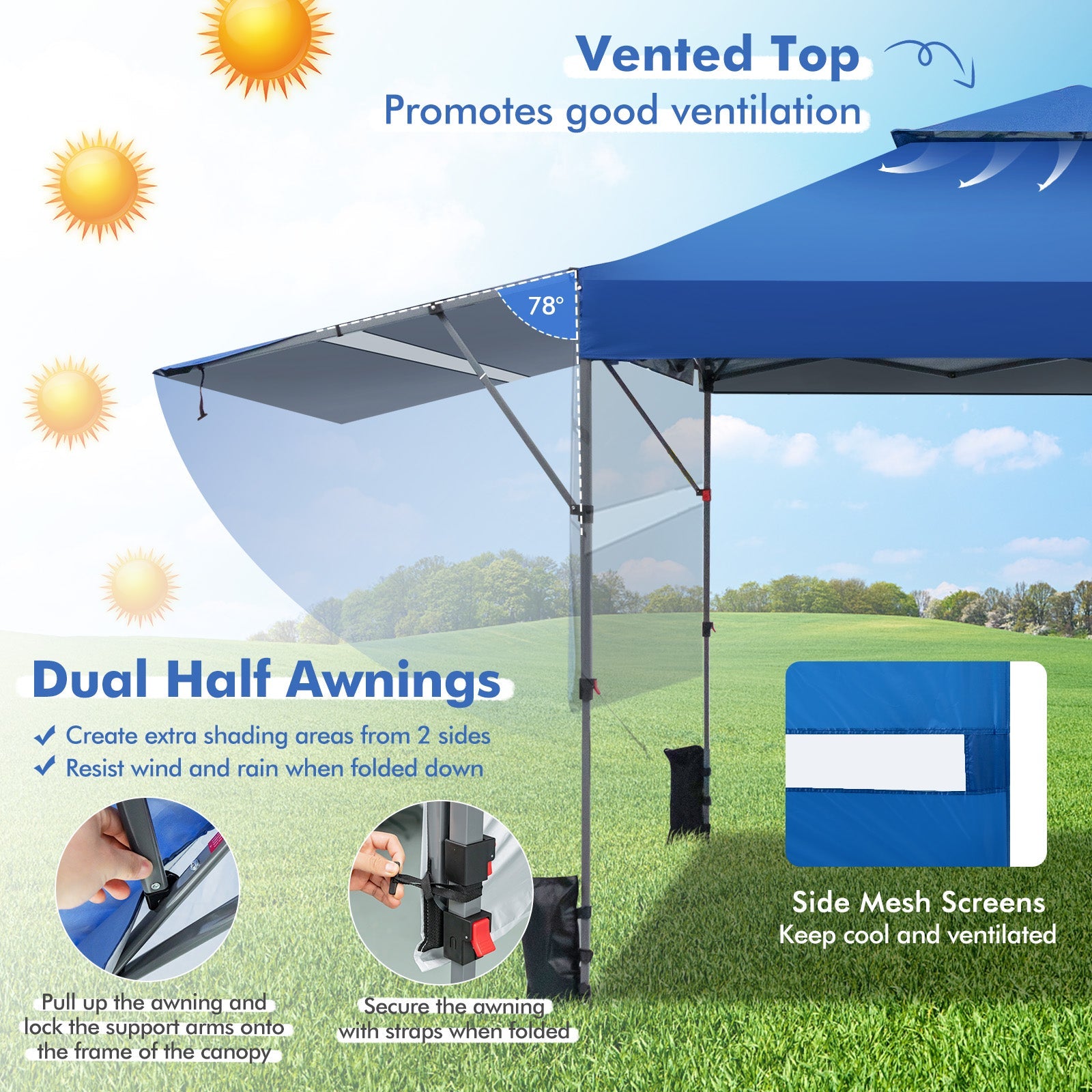 10 x 17.6 Feet Outdoor Instant Pop-up Canopy Tent with Dual Half Awnings
