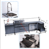 Outdoor Kitchen Island | Black Modular Outdoor Kitchen | 6 Burner Gas Grill, Large Sink, and Fridge