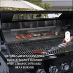 Outdoor Kitchen Island | Black Modular Outdoor Kitchen | 6 Burner Gas Grill, Large Sink, and Fridge