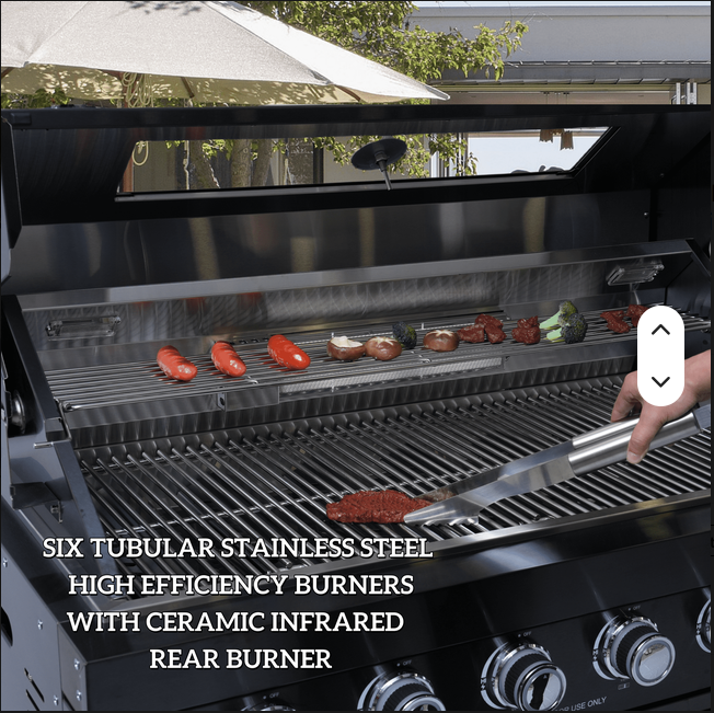 Outdoor Kitchen Island | Black Modular Outdoor Kitchen | 6 Burner Gas Grill, Large Sink, and Fridge