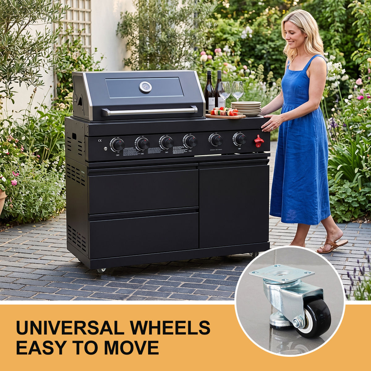 104" 4-Burner 72,000 BTU Black Outdoor Kitchen Bar Barbecue Island Grill