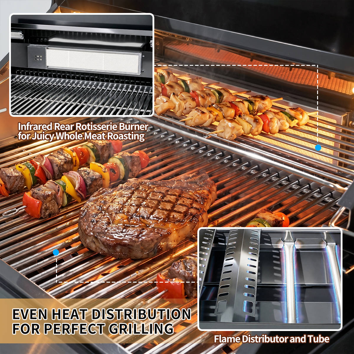 104" 4-Burner 72,000 BTU Black Outdoor Kitchen Bar Barbecue Island Grill