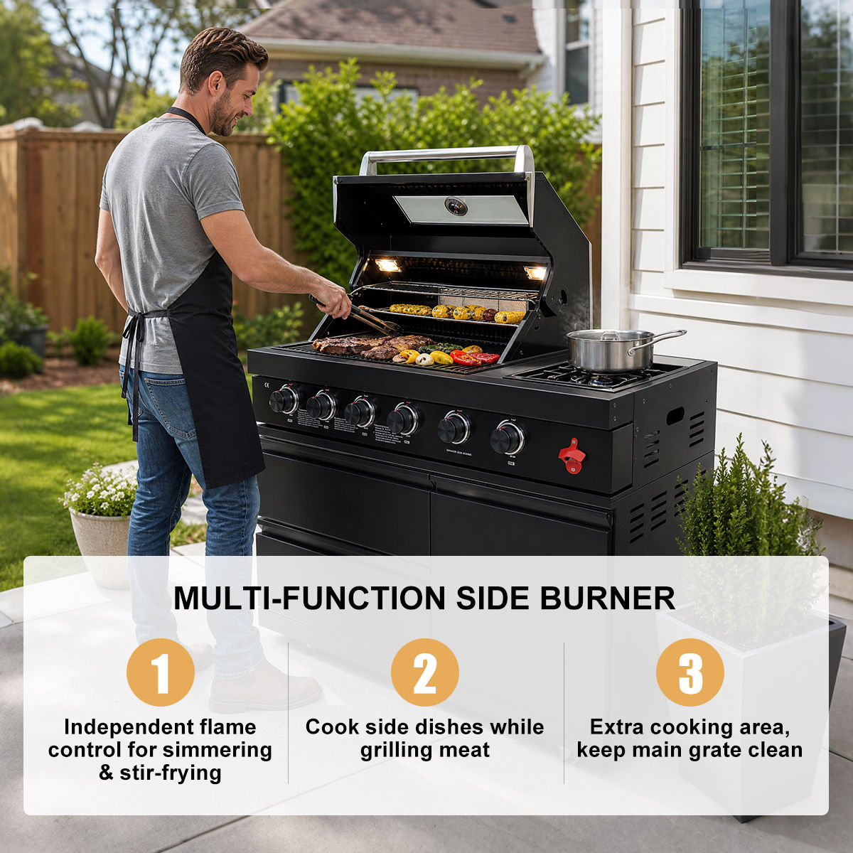 104" 4-Burner 72,000 BTU Black Outdoor Kitchen Bar Barbecue Island Grill