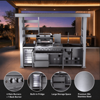 Outdoor Kitchen Island Grill | 110.7-Inch | Imperial 4-Burner 72K BTU Deluxe Stainless Steel with Wine Cooler, Rotisserie, Cabinets, and Granite Countertops