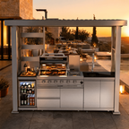 Outdoor Kitchen Island Grill | 110.7-Inch | Imperial 4-Burner 72K BTU Deluxe Stainless Steel with Wine Cooler, Rotisserie, Cabinets, and Granite Countertops