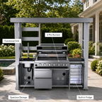 Outdoor Kitchen Island | 94.3 " wide | 6 Burner Stainless Steel | with Sink & Fridge - Outdoor BBQ Kitchen With Top