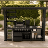 Outdoor Kitchen Island POD | 100.7" Black Stainless Steel | Propane Gas BBQ Grill,l Sink, and Fridge