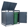 Outdoor Metal Garbage Bin Storage Shed for 2 Trash Cans Double Trash Can Enclosure-Gray