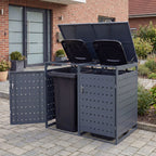 Outdoor Metal Garbage Bin Storage Shed for 2 Trash Cans Double Trash Can Enclosure-Gray